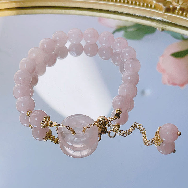 Buddha Stones天然ピンククリスタル ピースバックル ラブチャームブレスレット