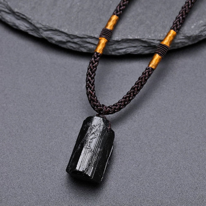 Buddha Stones天然ブラックトルマリン ポジティブロープネックレスペンダント