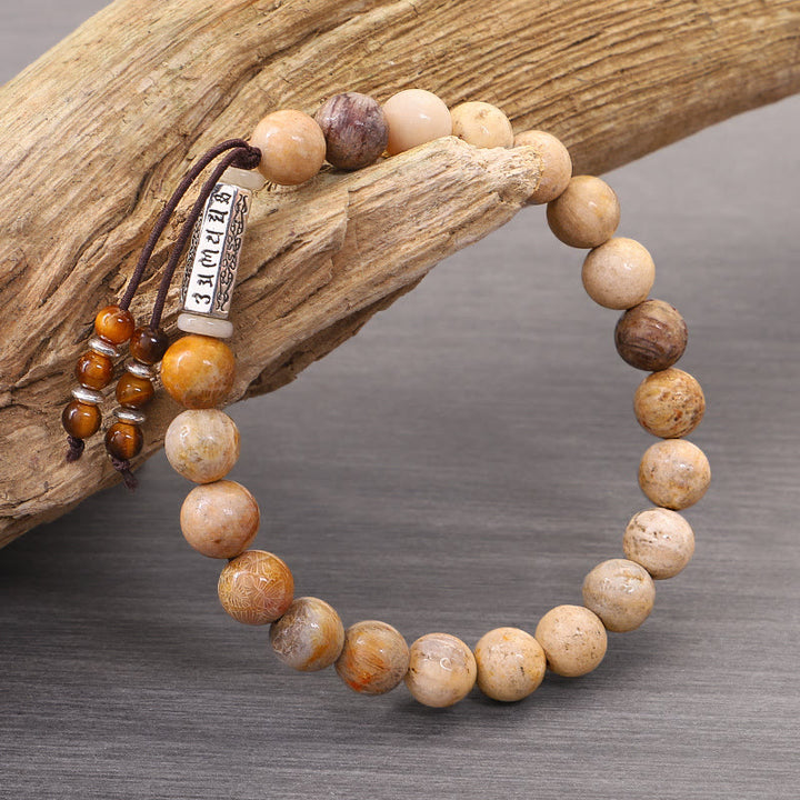 Buddha Stones風化石オーム・マニ・パドメ・フム強化ブレスレット