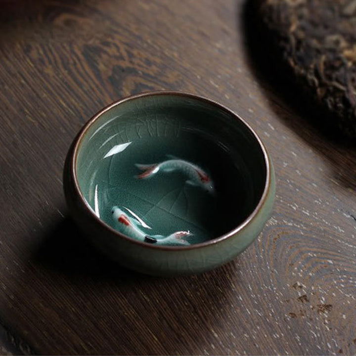 Buddha Stonesカラフルな鯉の陶器ティーカップ カンフーティーカップボウル