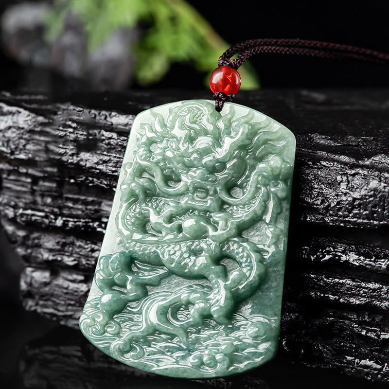 Buddha Stones天然翡翠 中国十二支 龍 海 幸運 紐 ネックレス ペンダント - image 7