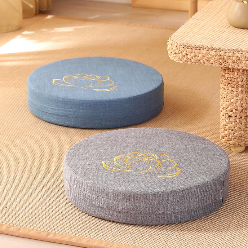 Buddha Stonesと蓮の刺繍入りコットンリネン瞑想用シートクッション - image 0