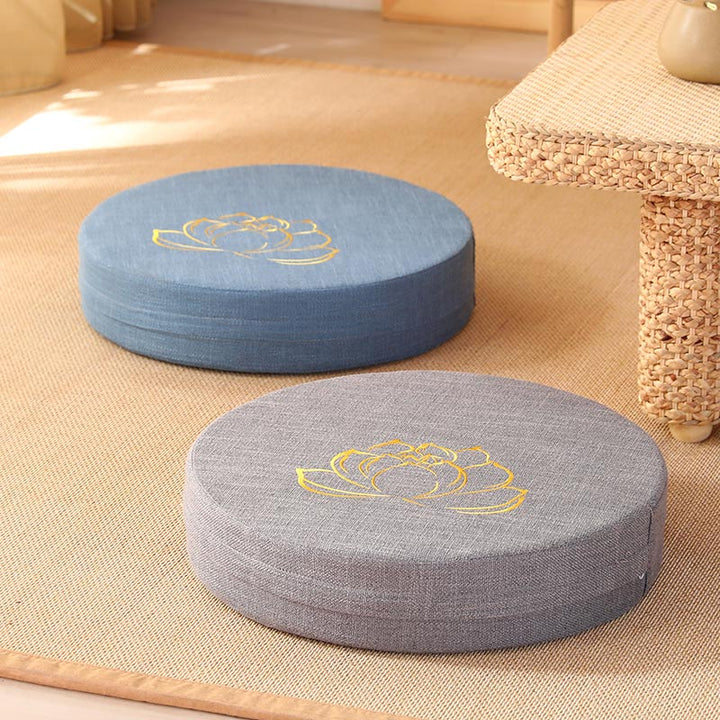 Buddha Stonesと蓮の刺繍入りコットンリネン瞑想用シートクッション - image 0
