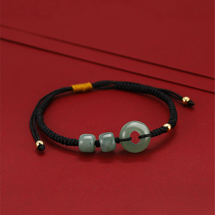 Buddha Stones2個入り グリーンアベンチュリン ホワイトジェイド 平和バックル 幸運 編み込み カップルブレスレット