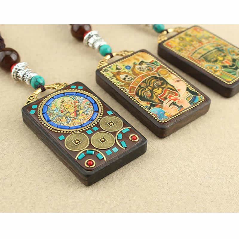 Buddha Stonesチベット 富の神 タンカ 黒檀 平和 ネックレス ペンダント