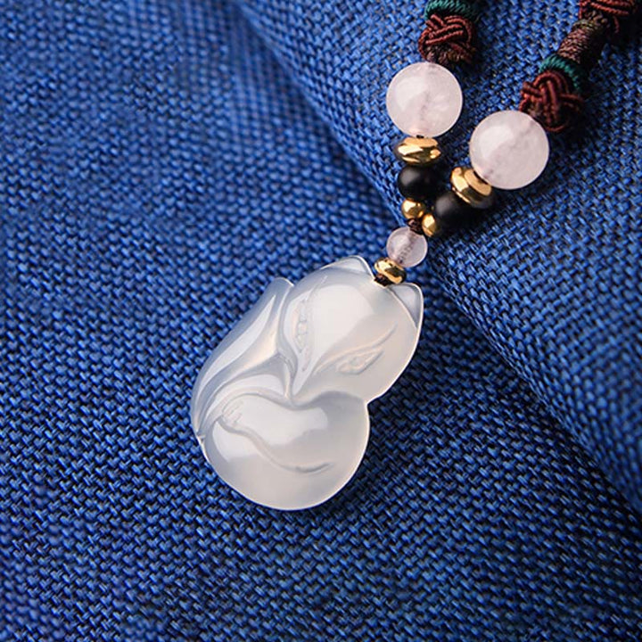 Buddha Stonesカルセドニーフォックス ピンククリスタルビーズ ハーモニーストリングネックレスペンダント
