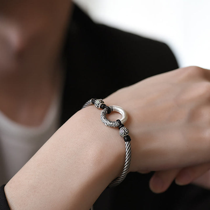 Buddha Stones999 スターリングシルバー 福文字 平和バックル 銅貨 縁起の良い雲 幸運のブレスレット