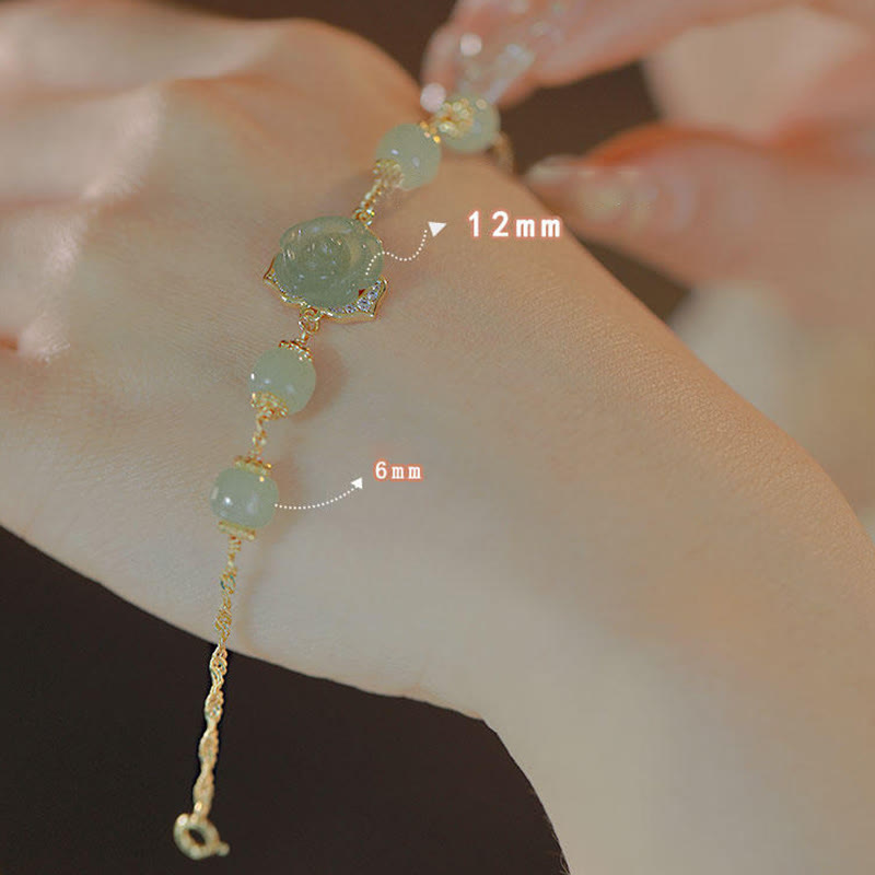 Buddha Stones14K ゴールドメッキ 和田翡翠 ローズフラワー 幸運のチェーンブレスレット
