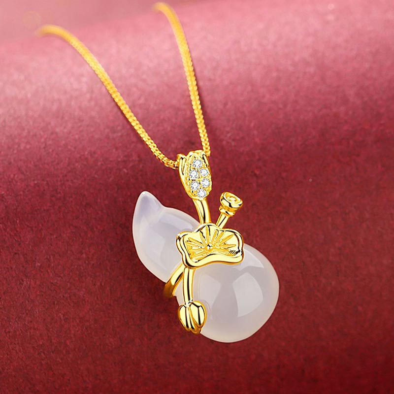 Buddha Stonesシアン翡翠 ひょうたん 蓮の葉 豊穣のペンダントネックレス - image 7
