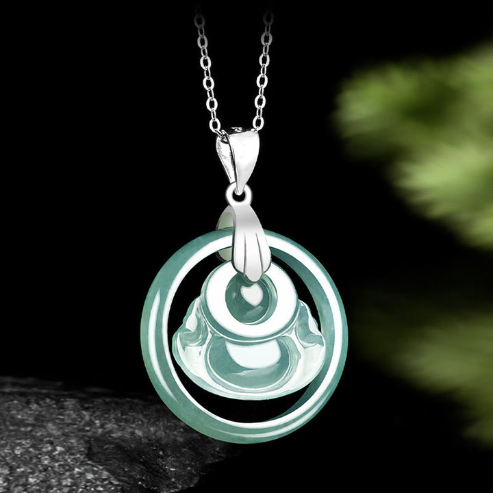 Buddha Stones天然翡翠 ラウンド 笑い仏 豊穣 チタン鋼チェーン ネックレス ペンダント - image 4