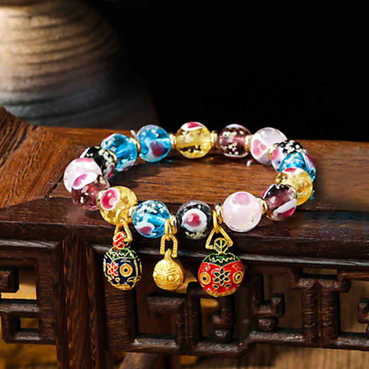 Buddha Stones金 呑み込み獣 ファミリー ピンク ラブハート 光る 蛍光 Liuli ガラス ビーズ ブレスレット