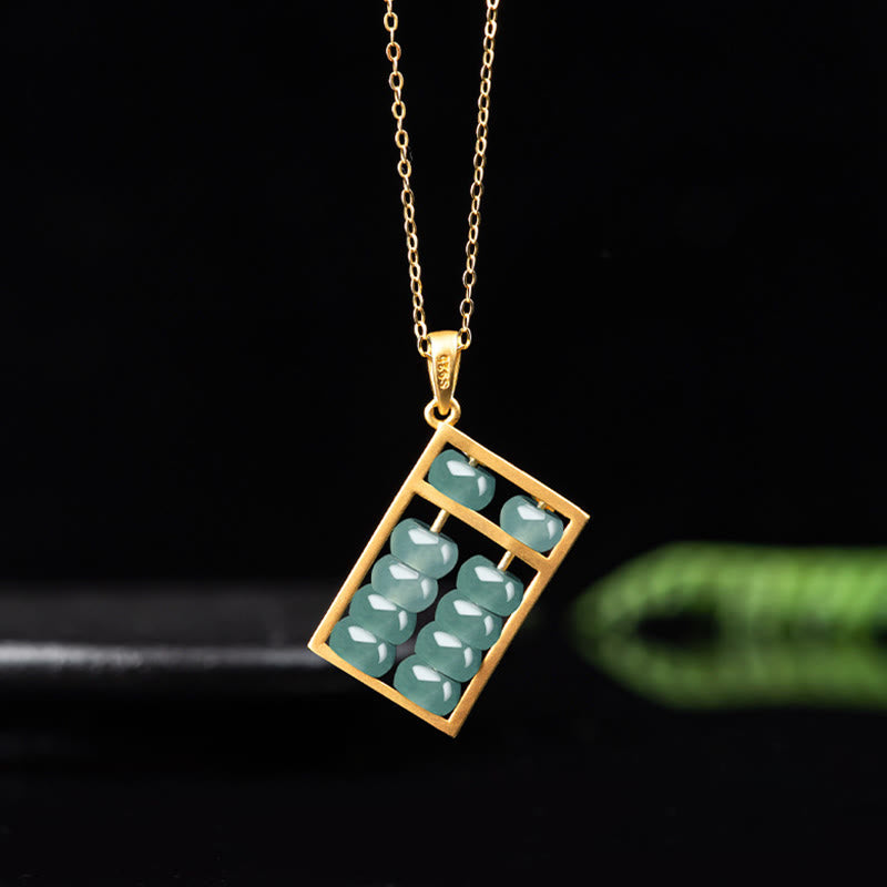 Buddha Stones925スターリングシルバー 天然翡翠 そろばん模様 豊穣のネックレスペンダント
