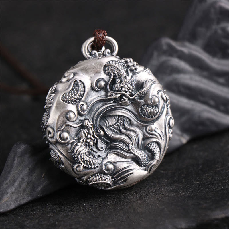 Buddha Stones999スターリングシルバー 九龍が真珠と戯れる 幸運の守護ネックレスペンダント - image 1