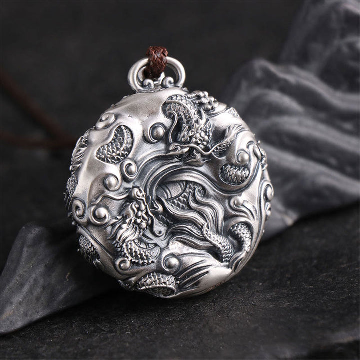 Buddha Stones999スターリングシルバー 九龍が真珠と戯れる 幸運の守護ネックレスペンダント - image 1