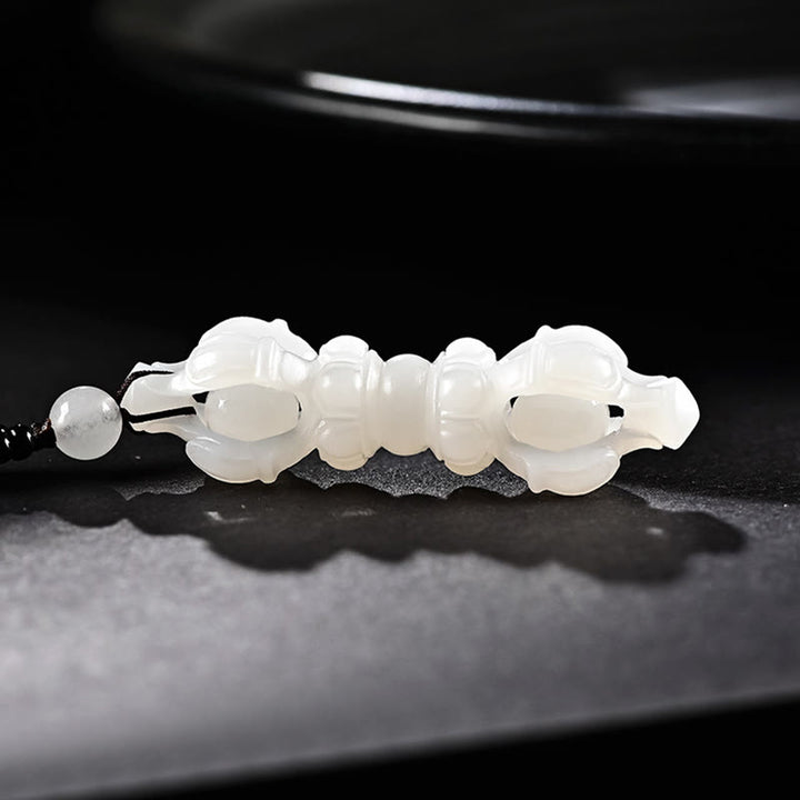 チベット産天然和田翡翠白翡翠ドルジェ金剛杵彫り成功ネックレスペンダント - image 13