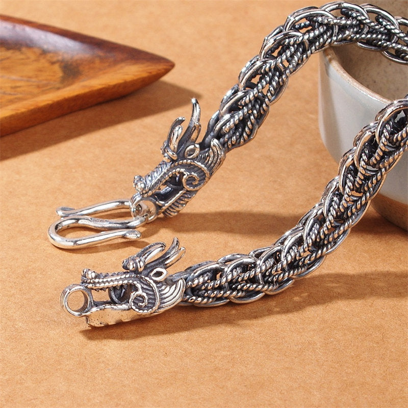 Buddha Stones925スターリングシルバー ドラゴン 成功の強さブレスレットバングル