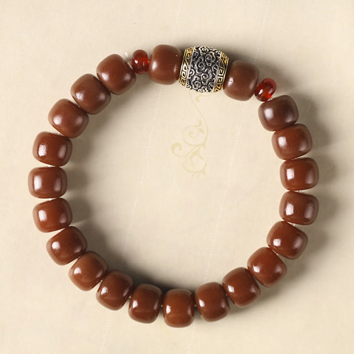 Buddha Stones菩提樹の吉兆雲福文字ビーズ平和ブレスレット