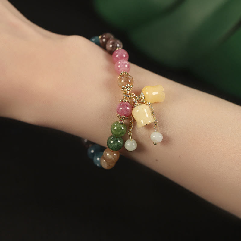 Buddha Stones天然カラフルトルマリンフラワービーズラブブレスレット