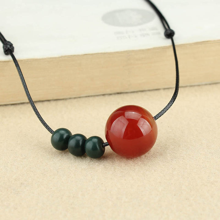 Buddha Stones赤瑪瑙 緑アベンチュリン 緑菩提樹シードビーズ 落ち着いたレザーロープネックレスペンダント
