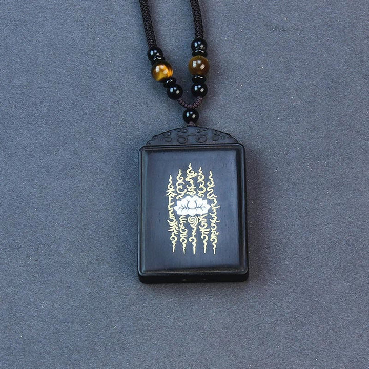 Buddha Stones999スターリングシルバー黒檀蓮象嵌 落ち着いたネックレスペンダント - image 3