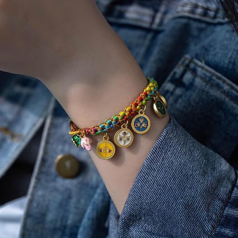 Buddha Stones チベットのカラフルな編み込みロープ 五大富豪の幸運の神ブレスレット
