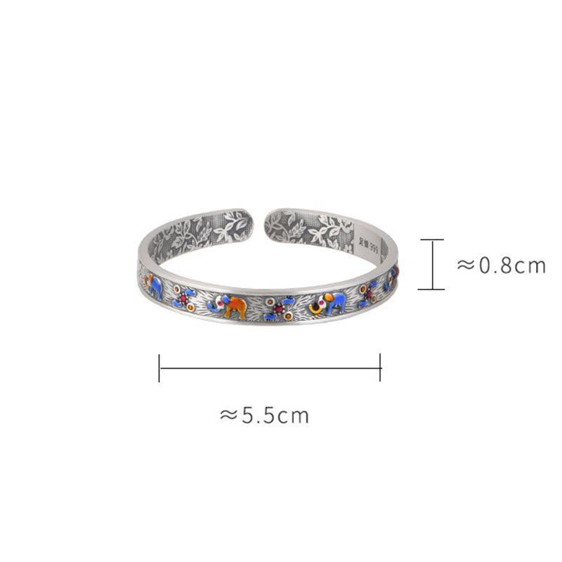 Buddha Stones999スターリングシルバー 象の強さと知恵のブレスレット カフバングル
