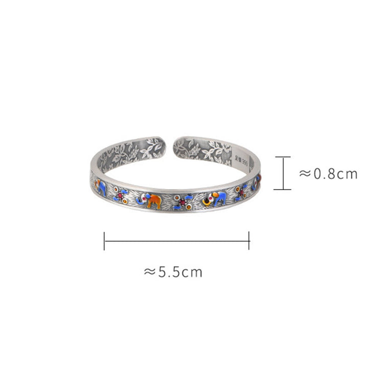 Buddha Stones999スターリングシルバー 象の強さと知恵のブレスレット カフバングル