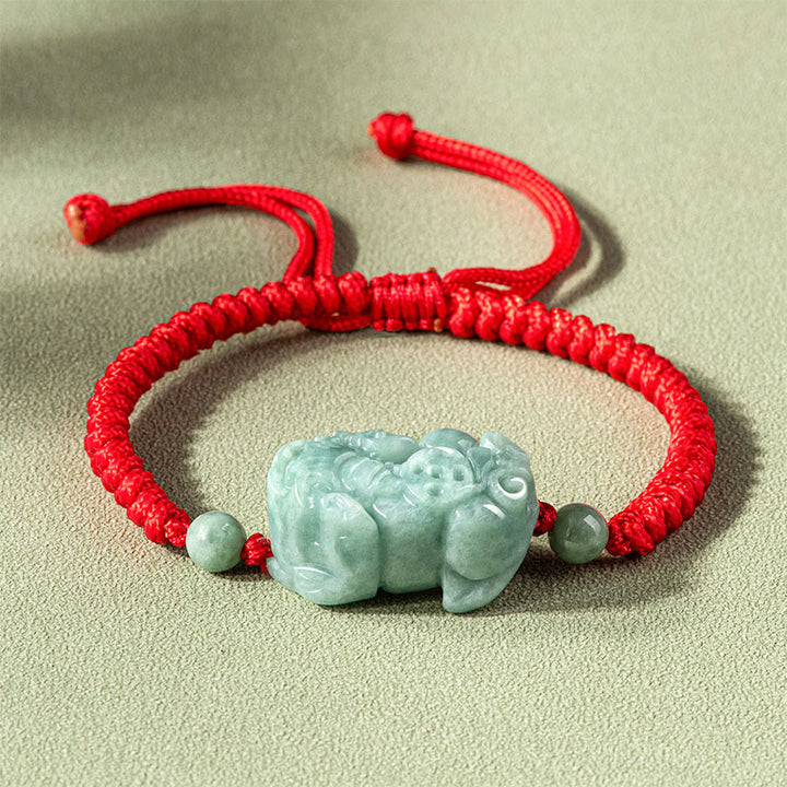 Buddha Stones手作り天然翡翠貔貅守護金剛結び編み紐ブレスレット