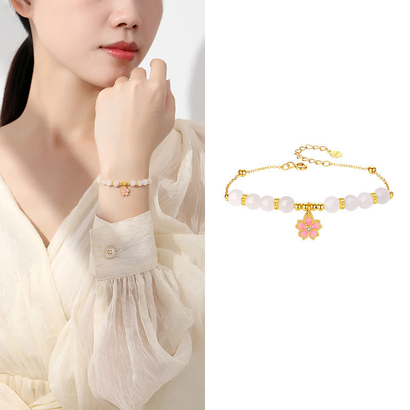 Buddha Stones 925スターリングシルバー 和田産白翡翠 桜守護ブレスレット