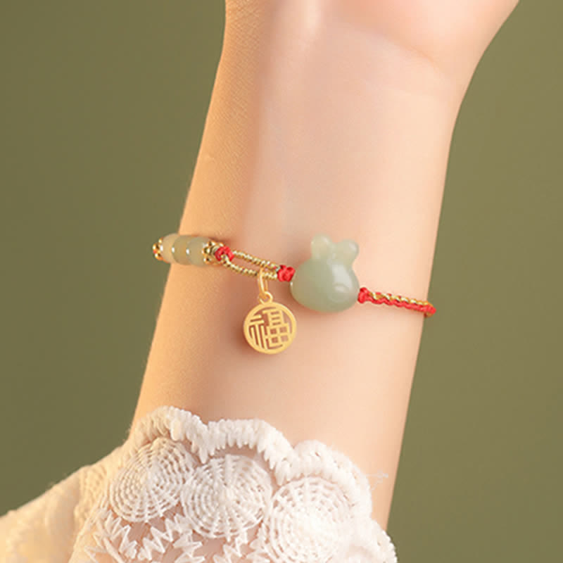Buddha Stones925 スターリングシルバー 卯年 和田翡翠 幸福 幸運 赤い紐ブレスレット