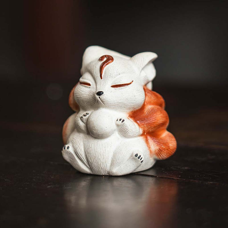Buddha Stonesミニ九尾狐紫粘土幸運デスク装飾