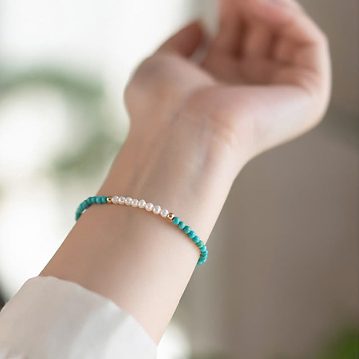 Buddha Stones 925スターリングシルバー 天然ターコイズパールビーズブレスレット