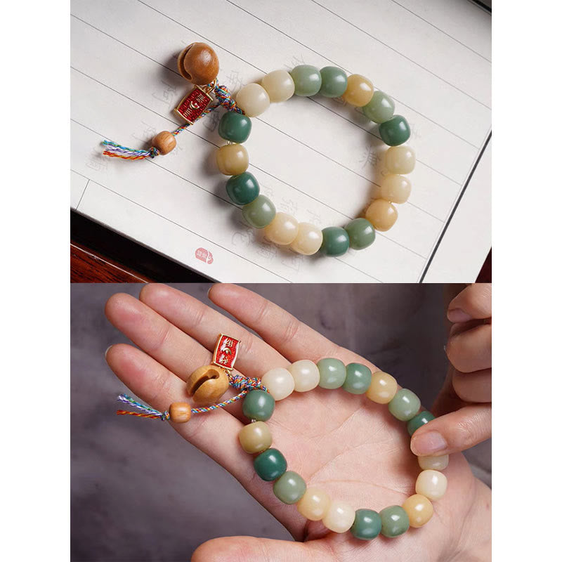 Buddha Stonesナチュラルグラデーション 菩提樹の知恵 木製 魚 ドラム チャーム ブレスレット