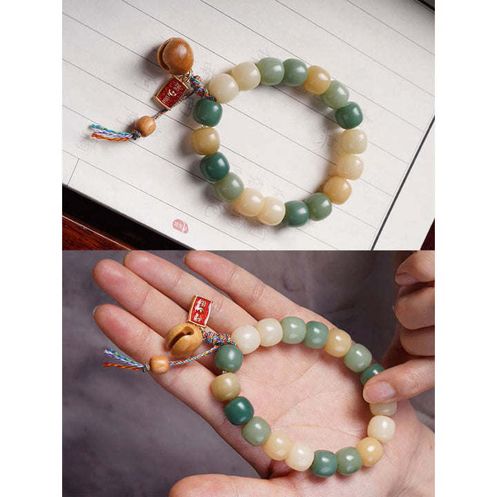 Buddha Stonesナチュラルグラデーション 菩提樹の知恵 木製 魚 ドラム チャーム ブレスレット