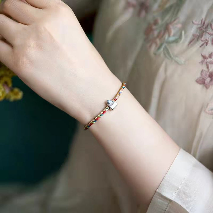 Buddha Stones925 スターリングシルバー 福文字粽柄 マルチカラーストリング 幸運 ハンドメイド 編み込みブレスレット