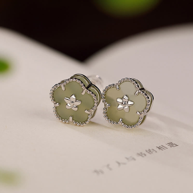 Buddha Stones925スターリングシルバー 和田翡翠 梅花 幸運のスタッドピアス