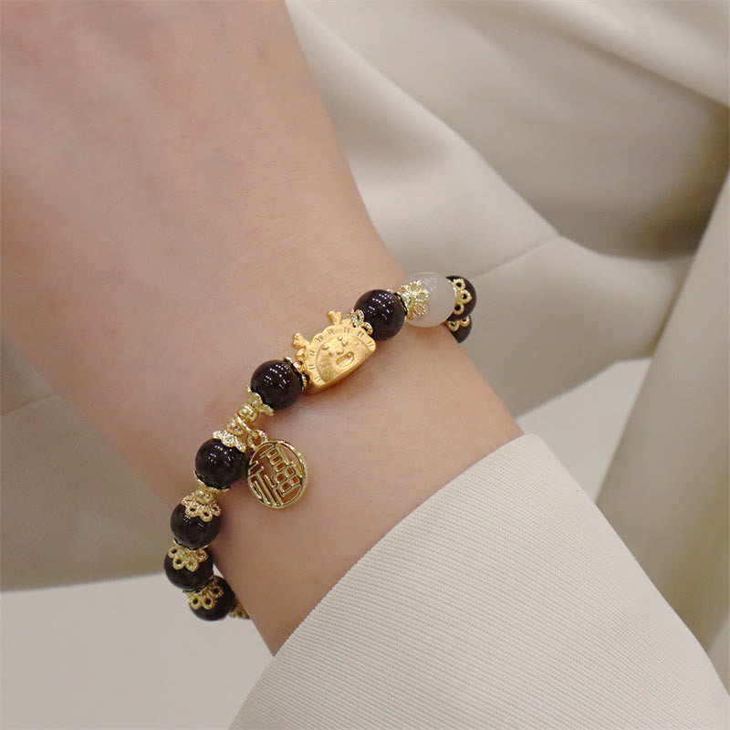 Buddha Stones赤瑪瑙 ストロベリークォーツ 黒曜石 翡翠 ガーネット 真珠 辰砂 団子型 龍 幸運 福 キャラクター ブレスレット - image 26