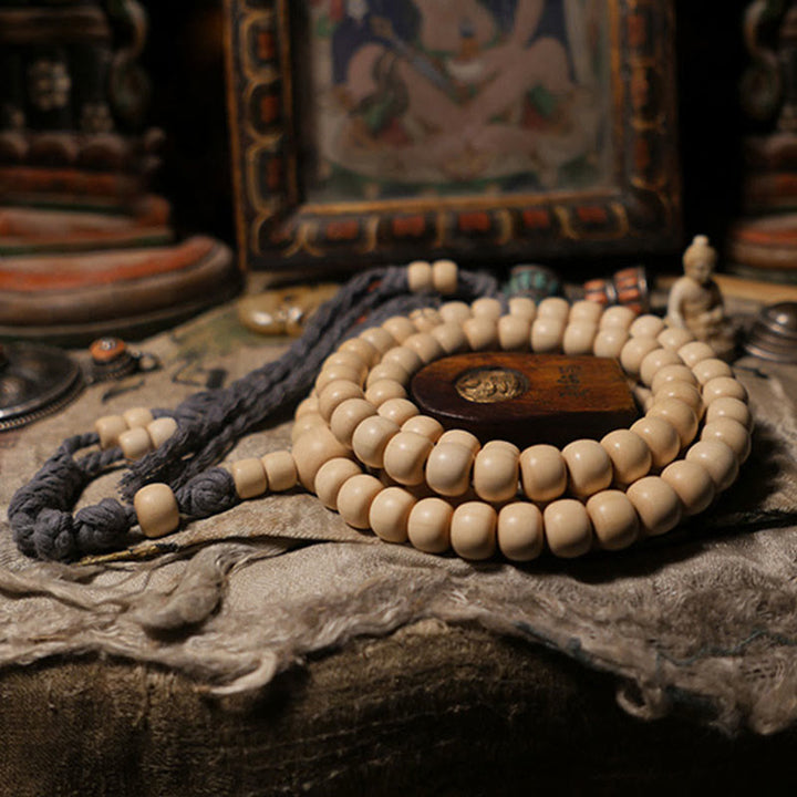 Buddha Stones108 個のMalaアベリア ビフローラ 木製 邪気払い 手首用Mala