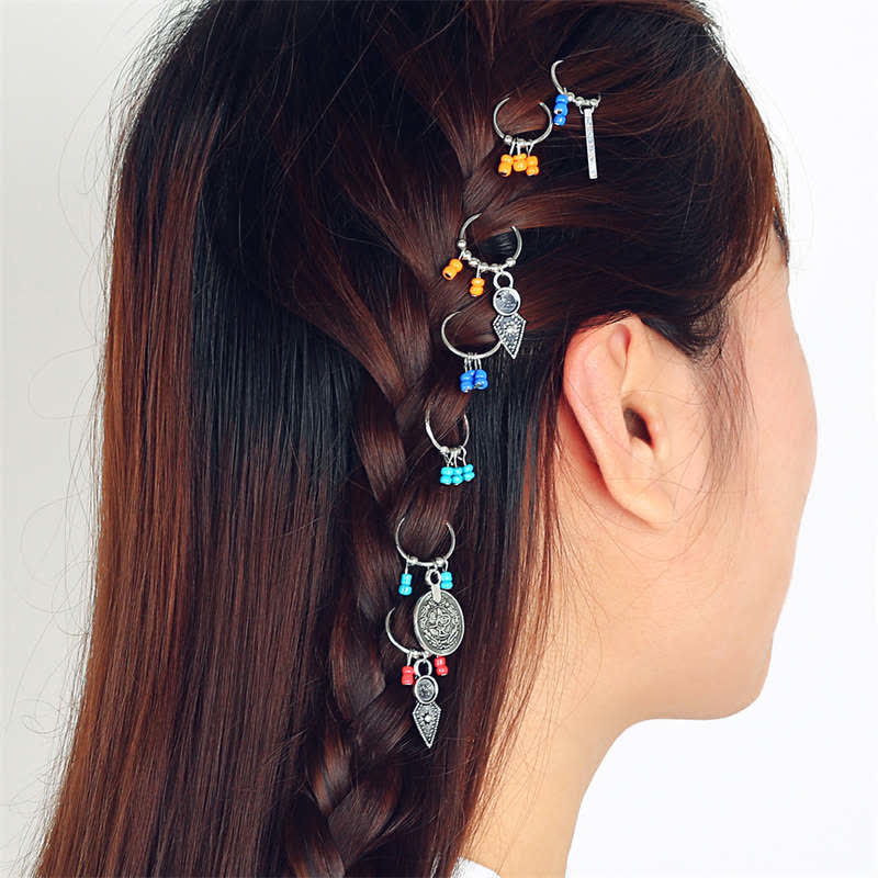 Buddha Stones、アンティークリーフコイン、ビーズ、バレッタ、ヘアピン、装飾 - カラフルなヘアピン7個 - image 0
