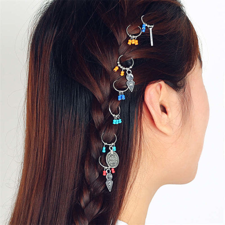 Buddha Stones、アンティークリーフコイン、ビーズ、バレッタ、ヘアピン、装飾 - カラフルなヘアピン7個 - image 0
