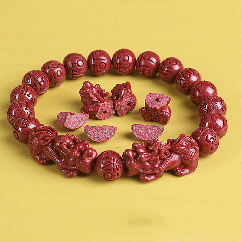 Buddha Stones天然 ダブル 貔貅 辰砂オーム・マニ・パドメ・フム富と幸運のビーズブレスレット