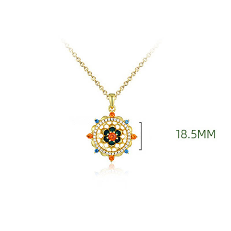 Buddha Stones925スターリングシルバー 蓮の花 カラフルジルコン 新たな始まりのネックレスペンダント