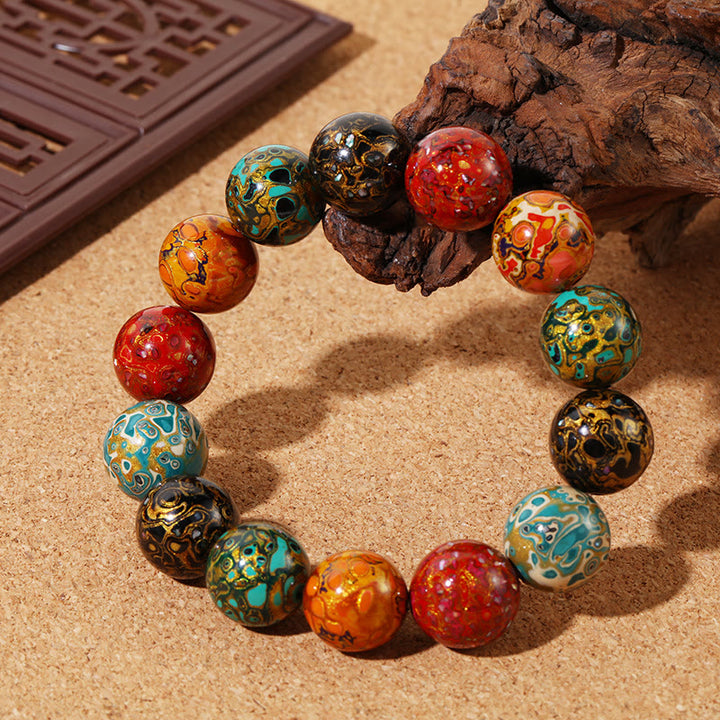 Buddha Stones天然多色漆ビーズ 落ち着いたブレスレット