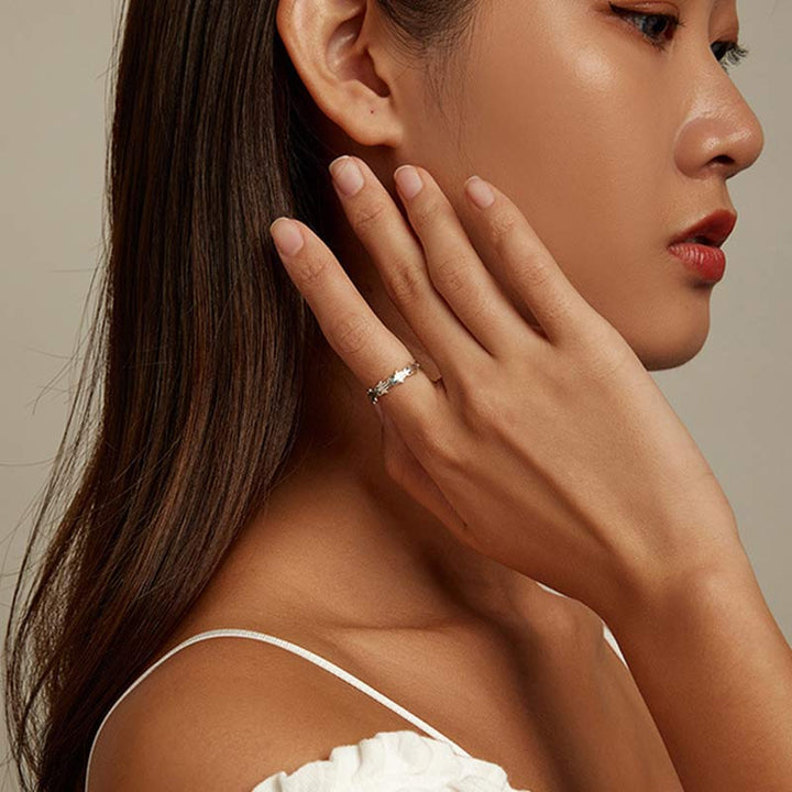 Buddha Stones925スターリングシルバー ハムサシンボル ジルコン 調節可能リング