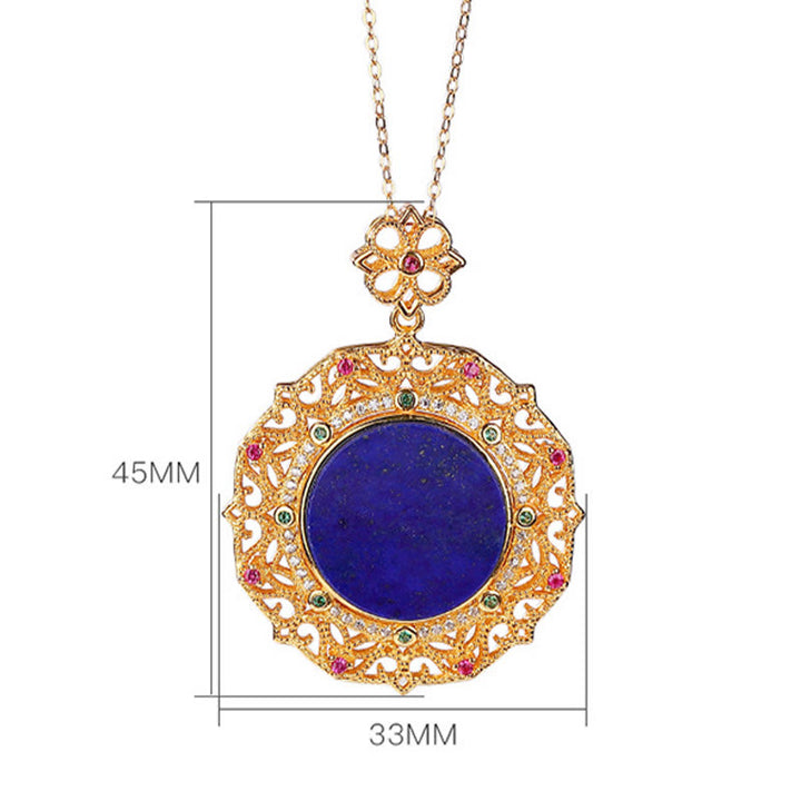 Buddha Stones 925スターリングシルバーメッキゴールドラズライトポジティブネックレスペンダント
