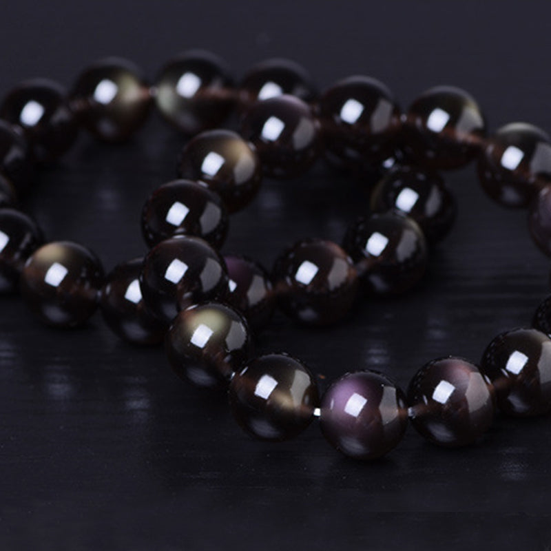 Buddha Stones天然レインボーオブシディアンポジティブブレスレット