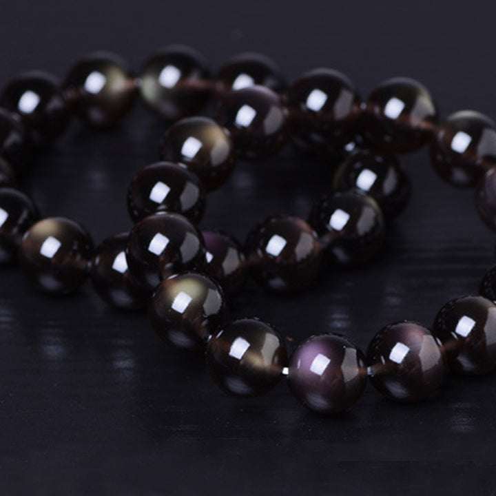 Buddha Stones天然レインボーオブシディアンポジティブブレスレット
