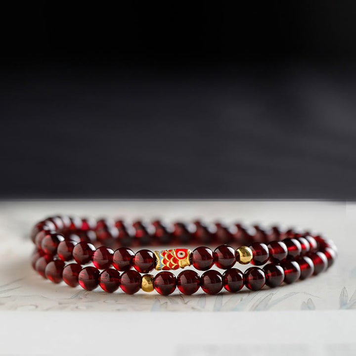 Buddha Stones999ゴールド 鯉 天然ガーネット守護ブレスレット - 5mmガーネット＆ゴールド鯉ダブルラップブレスレット - 17cm - image 12
