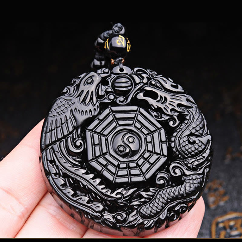 Buddha Stones八卦龍鳳凰黒曜石成就ペンダントネックレス - image 11