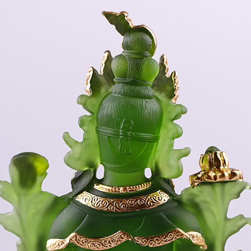 Buddha Stonesグリーンターラ ハンドメイド リュウリ クリスタル アートピース 守護 自宅 オフィス 像 装飾